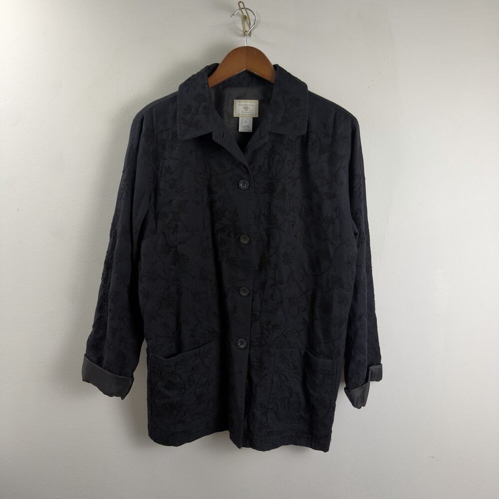 Susan Bristol Casuals Women's Medium Black Cotton Brocade Long Sleeve Jacket